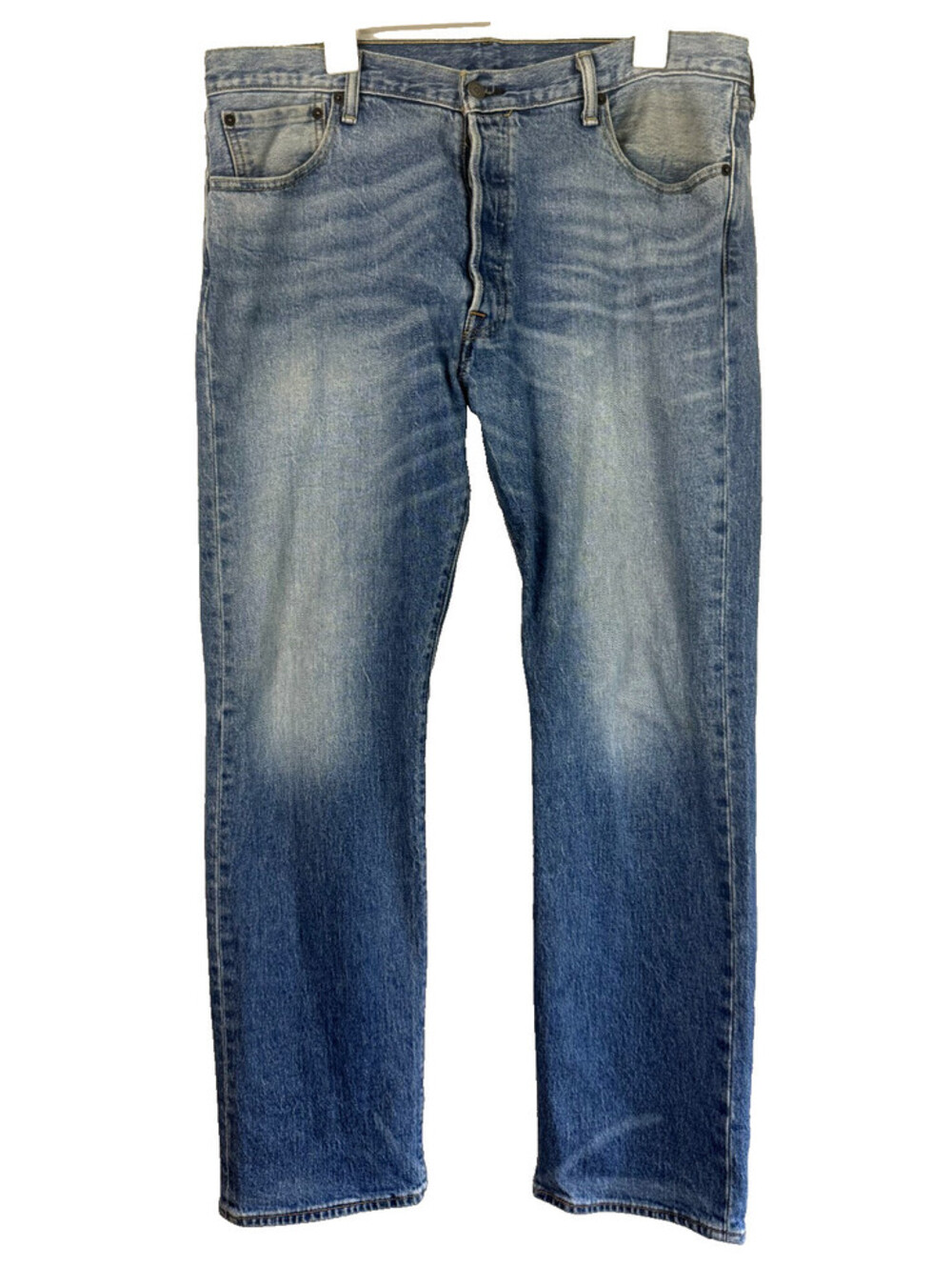 Levis 501 Jeans Mens 36x32 Blue Light Wash Button Fly Straight Leg Denim Faded